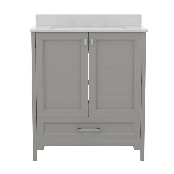 English Elm Haven Bathroom Vanity with Elegant Carrara Marble Countertop, Soft-Close Storage & Easy Assembly Gray 30" FS-BN-4-30-KD-GY-GG