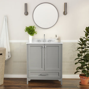English Elm Haven Bathroom Vanity with Elegant Carrara Marble Countertop, Soft-Close Storage & Easy Assembly Gray 30" FS-BN-4-30-KD-GY-GG
