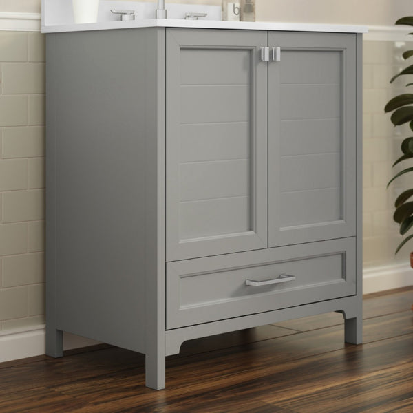 English Elm Haven Bathroom Vanity with Elegant Carrara Marble Countertop, Soft-Close Storage & Easy Assembly Gray 30" FS-BN-4-30-KD-GY-GG