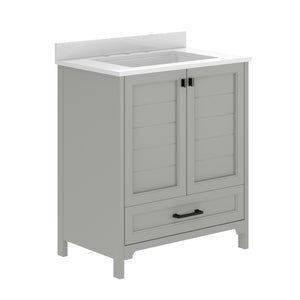 English Elm Haven Bathroom Vanity with Elegant Carrara Marble Countertop, Soft-Close Storage & Easy Assembly Gray Frame/Black Hardware 30" FS-BN-4-30-KD-GY-HDBLK-GG