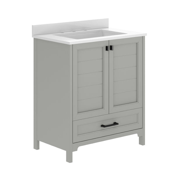 English Elm Haven Bathroom Vanity with Elegant Carrara Marble Countertop, Soft-Close Storage & Easy Assembly Gray Frame/Black Hardware 30" FS-BN-4-30-KD-GY-HDBLK-GG