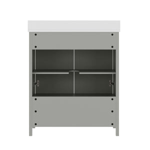 English Elm Haven Bathroom Vanity with Elegant Carrara Marble Countertop, Soft-Close Storage & Easy Assembly Gray Frame/Black Hardware 30" FS-BN-4-30-KD-GY-HDBLK-GG