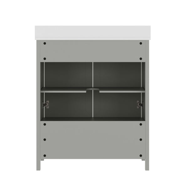 English Elm Haven Bathroom Vanity with Elegant Carrara Marble Countertop, Soft-Close Storage & Easy Assembly Gray Frame/Black Hardware 30" FS-BN-4-30-KD-GY-HDBLK-GG