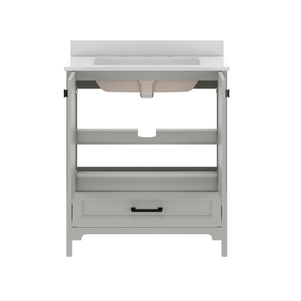 English Elm Haven Bathroom Vanity with Elegant Carrara Marble Countertop, Soft-Close Storage & Easy Assembly Gray Frame/Black Hardware 30" FS-BN-4-30-KD-GY-HDBLK-GG