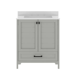 English Elm Haven Bathroom Vanity with Elegant Carrara Marble Countertop, Soft-Close Storage & Easy Assembly Gray Frame/Black Hardware 30" FS-BN-4-30-KD-GY-HDBLK-GG