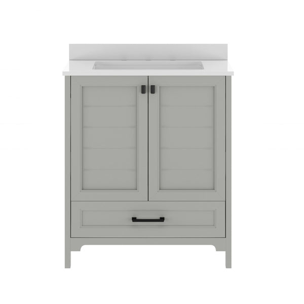 English Elm Haven Bathroom Vanity with Elegant Carrara Marble Countertop, Soft-Close Storage & Easy Assembly Gray Frame/Black Hardware 30" FS-BN-4-30-KD-GY-HDBLK-GG