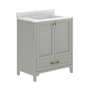 English Elm Haven Bathroom Vanity with Elegant Carrara Marble Countertop, Soft-Close Storage & Easy Assembly Gray Frame/Gold Hardware 30" FS-BN-4-30-KD-GY-HDGLD-GG