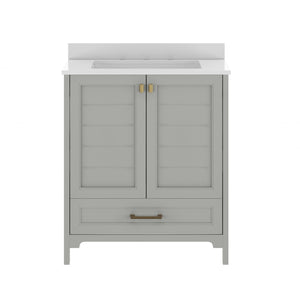 English Elm Haven Bathroom Vanity with Elegant Carrara Marble Countertop, Soft-Close Storage & Easy Assembly Gray Frame/Gold Hardware 30" FS-BN-4-30-KD-GY-HDGLD-GG