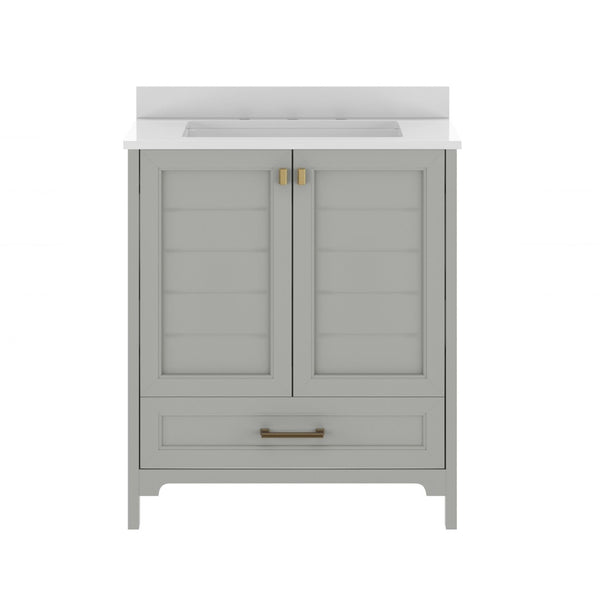 English Elm Haven Bathroom Vanity with Elegant Carrara Marble Countertop, Soft-Close Storage & Easy Assembly Gray Frame/Gold Hardware 30" FS-BN-4-30-KD-GY-HDGLD-GG