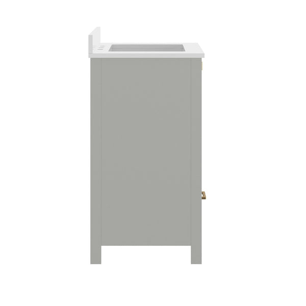 English Elm Haven Bathroom Vanity with Elegant Carrara Marble Countertop, Soft-Close Storage & Easy Assembly Gray Frame/Gold Hardware 30" FS-BN-4-30-KD-GY-HDGLD-GG