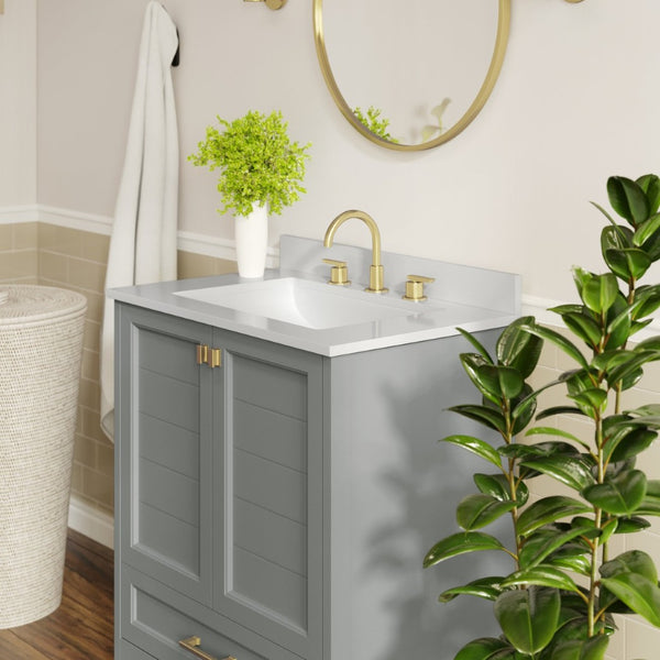 English Elm Haven Bathroom Vanity with Elegant Carrara Marble Countertop, Soft-Close Storage & Easy Assembly Gray Frame/Gold Hardware 30" FS-BN-4-30-KD-GY-HDGLD-GG