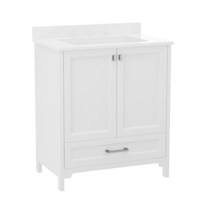 English Elm Haven Bathroom Vanity with Elegant Carrara Marble Countertop, Soft-Close Storage & Easy Assembly White 30" FS-BN-4-30-KD-WH-GG