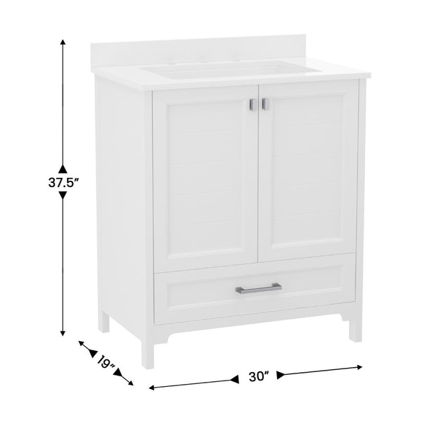 English Elm Haven Bathroom Vanity with Elegant Carrara Marble Countertop, Soft-Close Storage & Easy Assembly White 30" FS-BN-4-30-KD-WH-GG