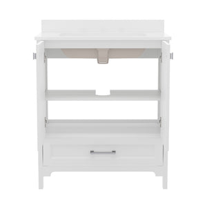 English Elm Haven Bathroom Vanity with Elegant Carrara Marble Countertop, Soft-Close Storage & Easy Assembly White 30" FS-BN-4-30-KD-WH-GG