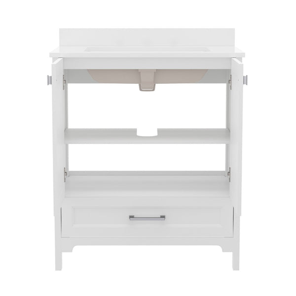 English Elm Haven Bathroom Vanity with Elegant Carrara Marble Countertop, Soft-Close Storage & Easy Assembly White 30" FS-BN-4-30-KD-WH-GG