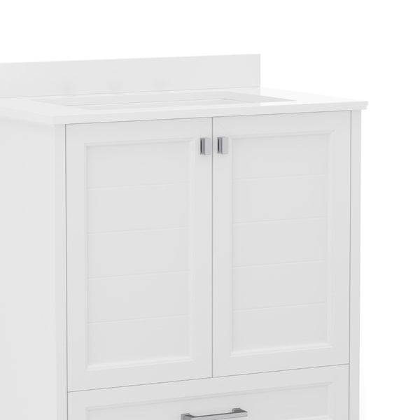 English Elm Haven Bathroom Vanity with Elegant Carrara Marble Countertop, Soft-Close Storage & Easy Assembly White 30" FS-BN-4-30-KD-WH-GG