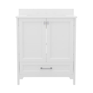 English Elm Haven Bathroom Vanity with Elegant Carrara Marble Countertop, Soft-Close Storage & Easy Assembly White 30" FS-BN-4-30-KD-WH-GG