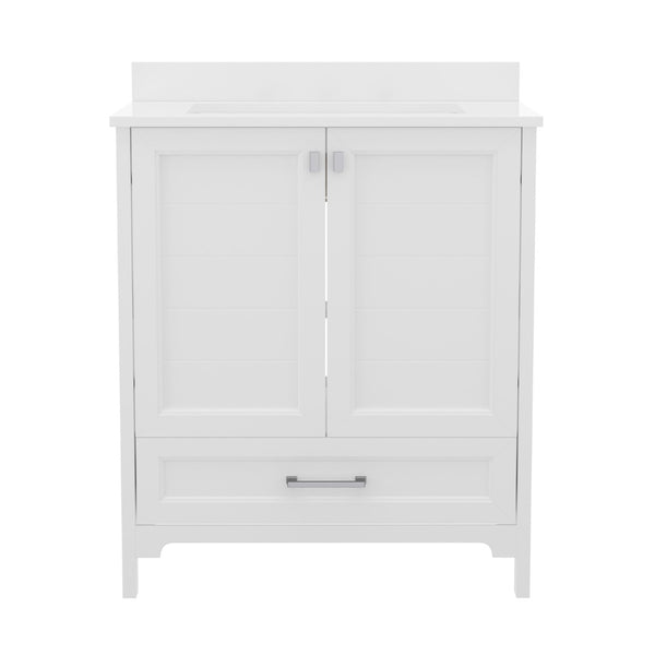 English Elm Haven Bathroom Vanity with Elegant Carrara Marble Countertop, Soft-Close Storage & Easy Assembly White 30" FS-BN-4-30-KD-WH-GG