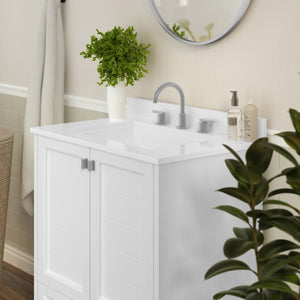 English Elm Haven Bathroom Vanity with Elegant Carrara Marble Countertop, Soft-Close Storage & Easy Assembly White 30" FS-BN-4-30-KD-WH-GG