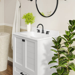 English Elm Haven Bathroom Vanity with Elegant Carrara Marble Countertop, Soft-Close Storage & Easy Assembly White Frame/Black Hardware 30" FS-BN-4-30-KD-WH-HDBLK-GG
