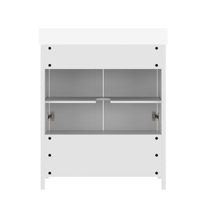 English Elm Haven Bathroom Vanity with Elegant Carrara Marble Countertop, Soft-Close Storage & Easy Assembly White Frame/Gold Hardware 30" FS-BN-4-30-KD-WH-HDGLD-GG