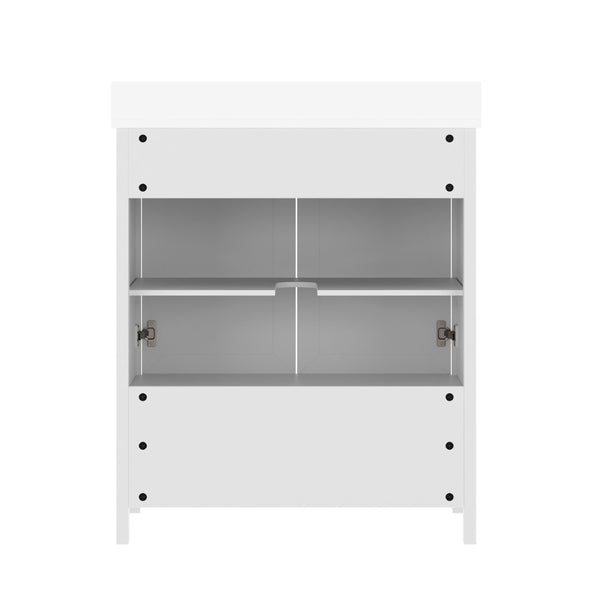 English Elm Haven Bathroom Vanity with Elegant Carrara Marble Countertop, Soft-Close Storage & Easy Assembly White Frame/Gold Hardware 30" FS-BN-4-30-KD-WH-HDGLD-GG