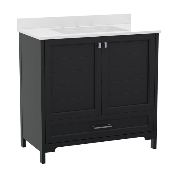 English Elm Haven Bathroom Vanity with Elegant Carrara Marble Countertop, Soft-Close Storage & Easy Assembly Black 36" FS-BN-4-36-KD-BK-GG