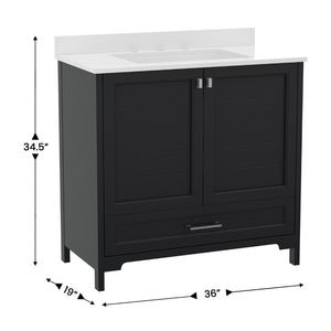 English Elm Haven Bathroom Vanity with Elegant Carrara Marble Countertop, Soft-Close Storage & Easy Assembly Black 36" FS-BN-4-36-KD-BK-GG