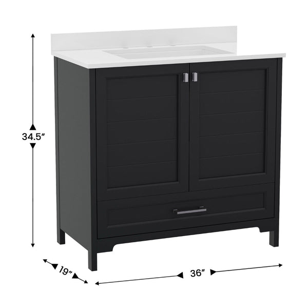 English Elm Haven Bathroom Vanity with Elegant Carrara Marble Countertop, Soft-Close Storage & Easy Assembly Black 36" FS-BN-4-36-KD-BK-GG