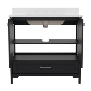 English Elm Haven Bathroom Vanity with Elegant Carrara Marble Countertop, Soft-Close Storage & Easy Assembly Black 36" FS-BN-4-36-KD-BK-GG