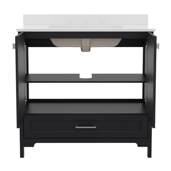 English Elm Haven Bathroom Vanity with Elegant Carrara Marble Countertop, Soft-Close Storage & Easy Assembly Black 36" FS-BN-4-36-KD-BK-GG