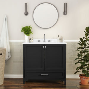 English Elm Haven Bathroom Vanity with Elegant Carrara Marble Countertop, Soft-Close Storage & Easy Assembly Black 36" FS-BN-4-36-KD-BK-GG