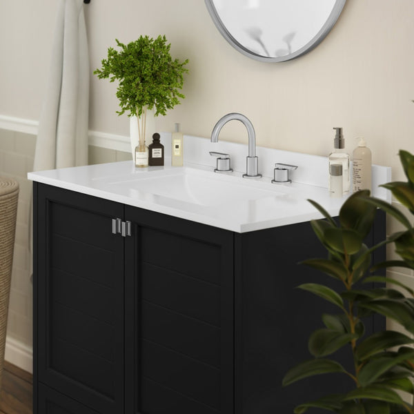 English Elm Haven Bathroom Vanity with Elegant Carrara Marble Countertop, Soft-Close Storage & Easy Assembly Black 36" FS-BN-4-36-KD-BK-GG