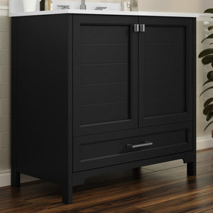 English Elm Haven Bathroom Vanity with Elegant Carrara Marble Countertop, Soft-Close Storage & Easy Assembly Black 36" FS-BN-4-36-KD-BK-GG