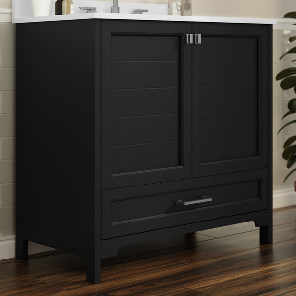 English Elm Haven Bathroom Vanity with Elegant Carrara Marble Countertop, Soft-Close Storage & Easy Assembly Black 36" FS-BN-4-36-KD-BK-GG