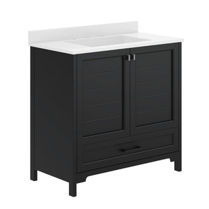 English Elm Haven Bathroom Vanity with Elegant Carrara Marble Countertop, Soft-Close Storage & Easy Assembly Black Frame/Black Hardware 36" FS-BN-4-36-KD-BK-HDBLK-GG