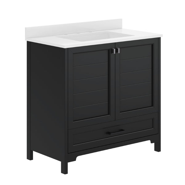 English Elm Haven Bathroom Vanity with Elegant Carrara Marble Countertop, Soft-Close Storage & Easy Assembly Black Frame/Black Hardware 36" FS-BN-4-36-KD-BK-HDBLK-GG