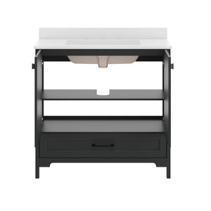 English Elm Haven Bathroom Vanity with Elegant Carrara Marble Countertop, Soft-Close Storage & Easy Assembly Black Frame/Black Hardware 36" FS-BN-4-36-KD-BK-HDBLK-GG