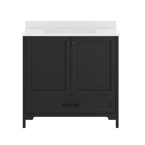 English Elm Haven Bathroom Vanity with Elegant Carrara Marble Countertop, Soft-Close Storage & Easy Assembly Black Frame/Black Hardware 36" FS-BN-4-36-KD-BK-HDBLK-GG