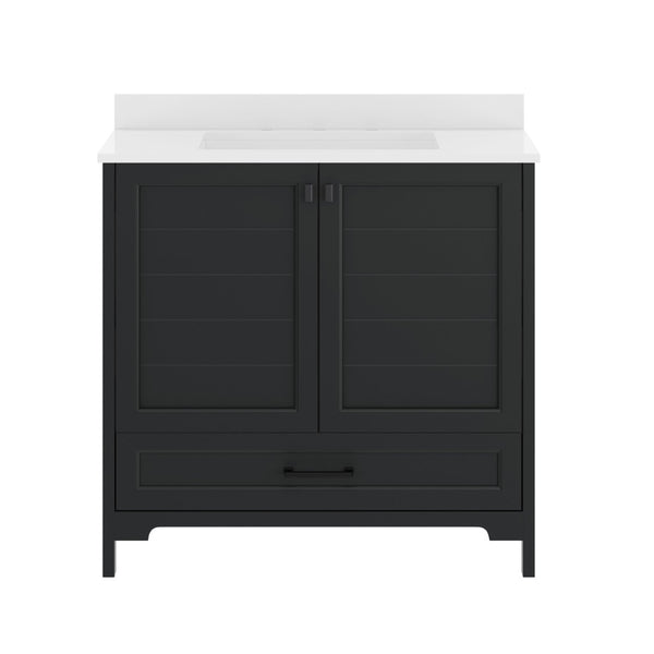 English Elm Haven Bathroom Vanity with Elegant Carrara Marble Countertop, Soft-Close Storage & Easy Assembly Black Frame/Black Hardware 36" FS-BN-4-36-KD-BK-HDBLK-GG