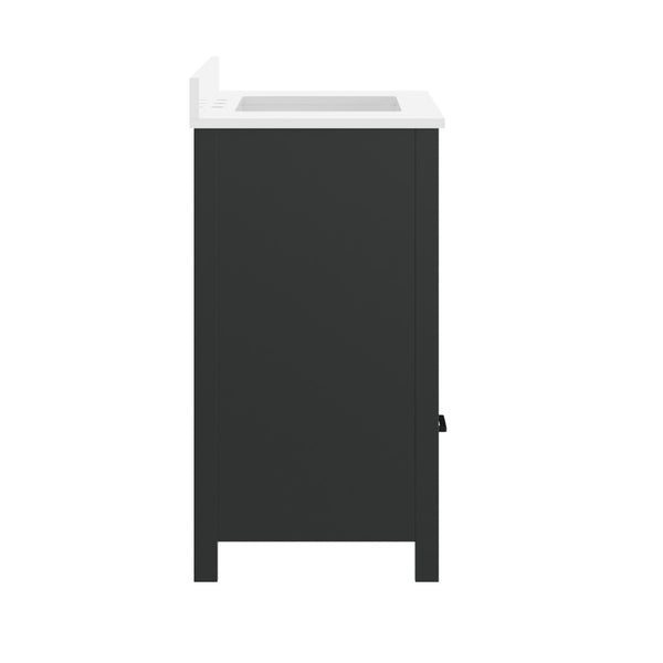 English Elm Haven Bathroom Vanity with Elegant Carrara Marble Countertop, Soft-Close Storage & Easy Assembly Black Frame/Black Hardware 36" FS-BN-4-36-KD-BK-HDBLK-GG