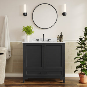 English Elm Haven Bathroom Vanity with Elegant Carrara Marble Countertop, Soft-Close Storage & Easy Assembly Black Frame/Black Hardware 36" FS-BN-4-36-KD-BK-HDBLK-GG