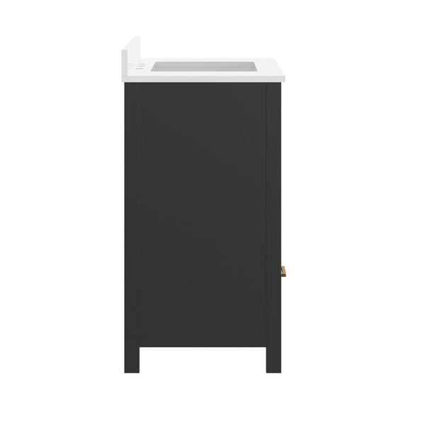 English Elm Haven Bathroom Vanity with Elegant Carrara Marble Countertop, Soft-Close Storage & Easy Assembly Black Frame/Gold Hardware 36" FS-BN-4-36-KD-BK-HDGLD-GG