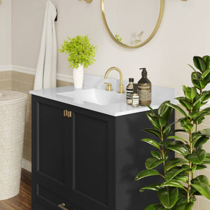 English Elm Haven Bathroom Vanity with Elegant Carrara Marble Countertop, Soft-Close Storage & Easy Assembly Black Frame/Gold Hardware 36" FS-BN-4-36-KD-BK-HDGLD-GG