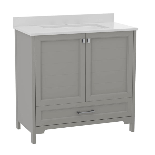 English Elm Haven Bathroom Vanity with Elegant Carrara Marble Countertop, Soft-Close Storage & Easy Assembly Gray 36" FS-BN-4-36-KD-GY-GG