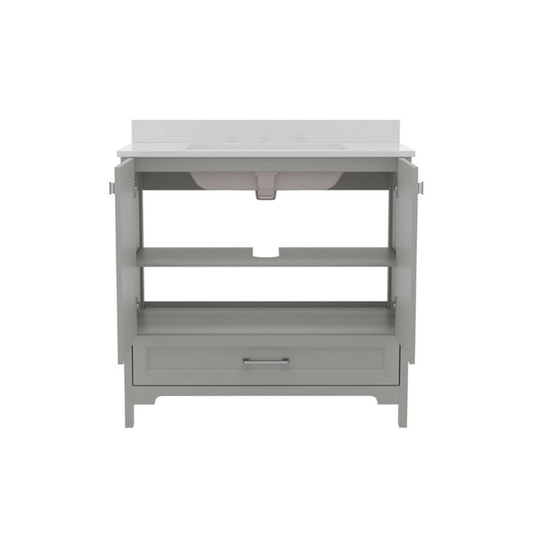 English Elm Haven Bathroom Vanity with Elegant Carrara Marble Countertop, Soft-Close Storage & Easy Assembly Gray 36" FS-BN-4-36-KD-GY-GG