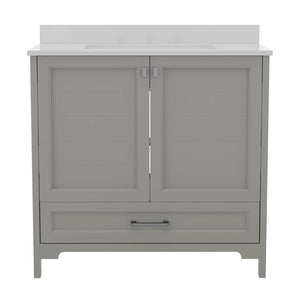 English Elm Haven Bathroom Vanity with Elegant Carrara Marble Countertop, Soft-Close Storage & Easy Assembly Gray 36" FS-BN-4-36-KD-GY-GG