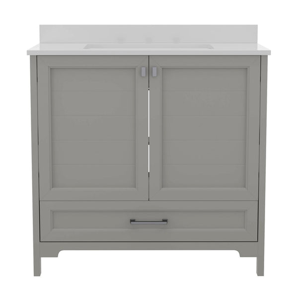 English Elm Haven Bathroom Vanity with Elegant Carrara Marble Countertop, Soft-Close Storage & Easy Assembly Gray 36" FS-BN-4-36-KD-GY-GG