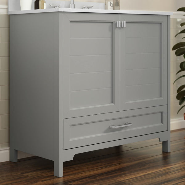 English Elm Haven Bathroom Vanity with Elegant Carrara Marble Countertop, Soft-Close Storage & Easy Assembly Gray 36" FS-BN-4-36-KD-GY-GG