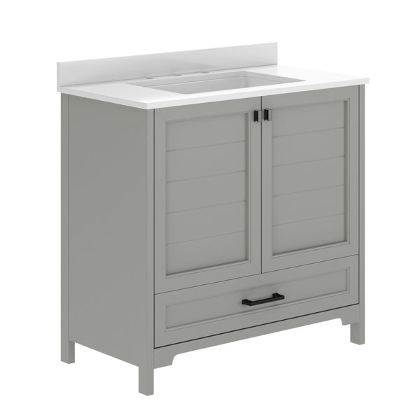 English Elm Haven Bathroom Vanity with Elegant Carrara Marble Countertop, Soft-Close Storage & Easy Assembly Gray Frame/Black Hardware 36" FS-BN-4-36-KD-GY-HDBLK-GG